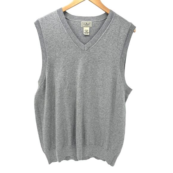 LL Bean Sweater Mens Large Cotton Cashmere Vest Gray Knit Classic V-Neck - Picture 1 of 5